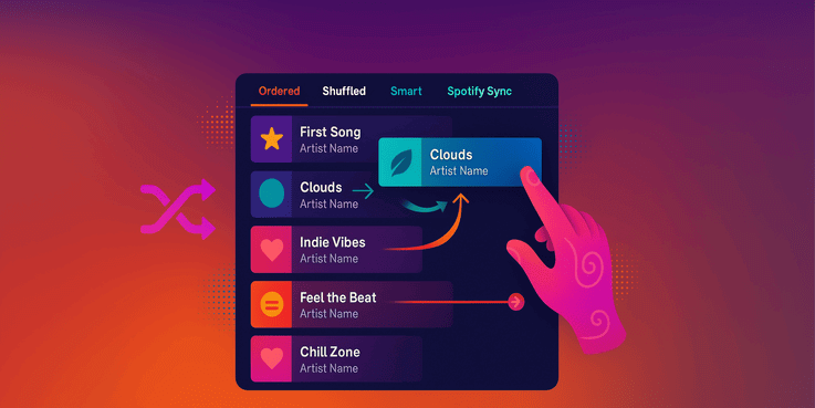 Flexible Playlisting interface showing different playlist options and music organization